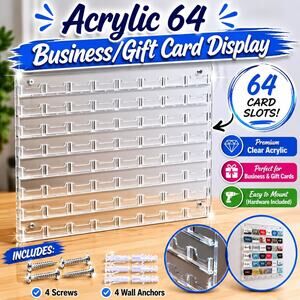 64 Slot Business Card Display Wall Mount Gift Card Holder Rack 22"Tx32"W Acrylic